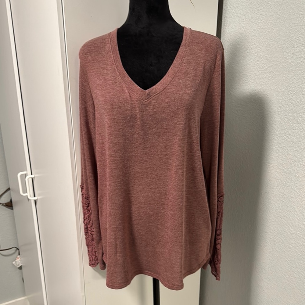 Chic V-Neck Long Sleeve Top - Dusty Rose